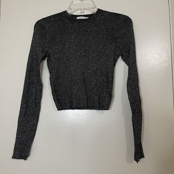 A.L.C. crew neck ribbed silver shimmer long sleeve merino wool top size XS - Picture 1 of 4